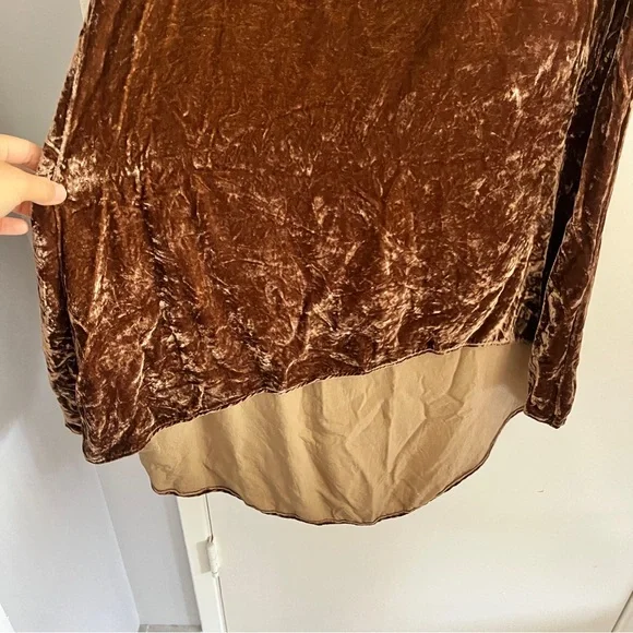 Bryn Walker Brown Lagenlook Velvet High Low Hem Sleeveless Short Dress - Picture 5 of 8